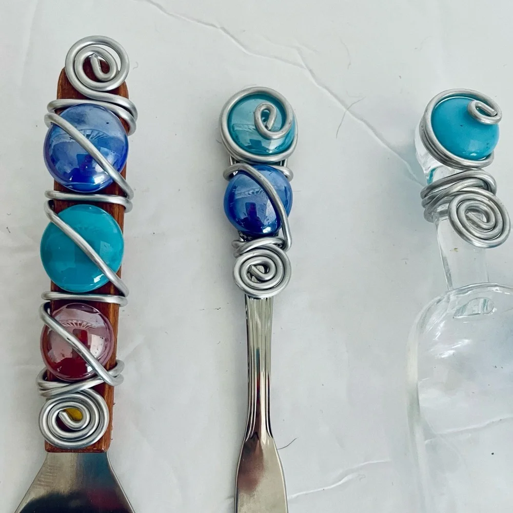 Handcrafted beaded 4 piece wire set spatula, cup, scooper, spreader set Artisan